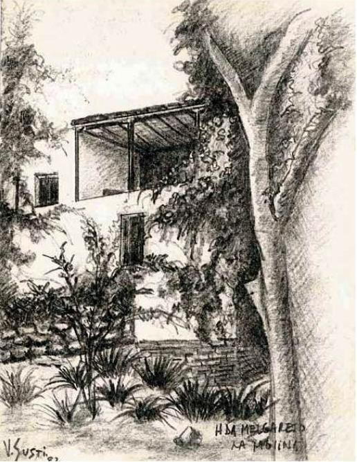 "Hacienda Melgarejo", dibujo al carboncillo de Valeria Susti de Musante.